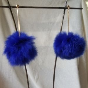 Electric blue rabbit fur earrings